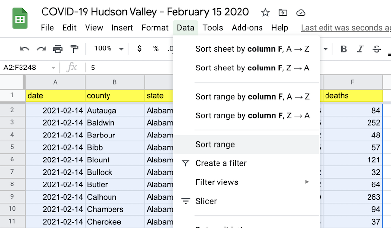 Sorting data in a spreadsheet