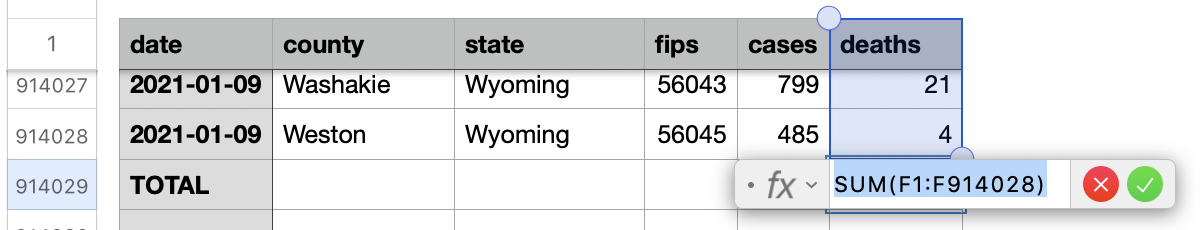 Sum of spreadsheet column