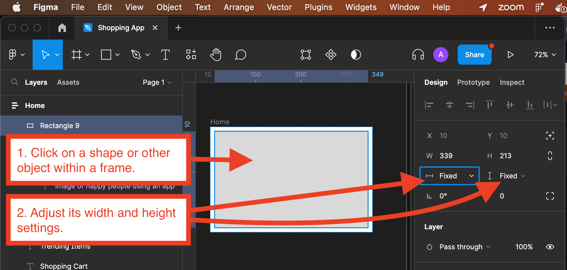 Width and height settings