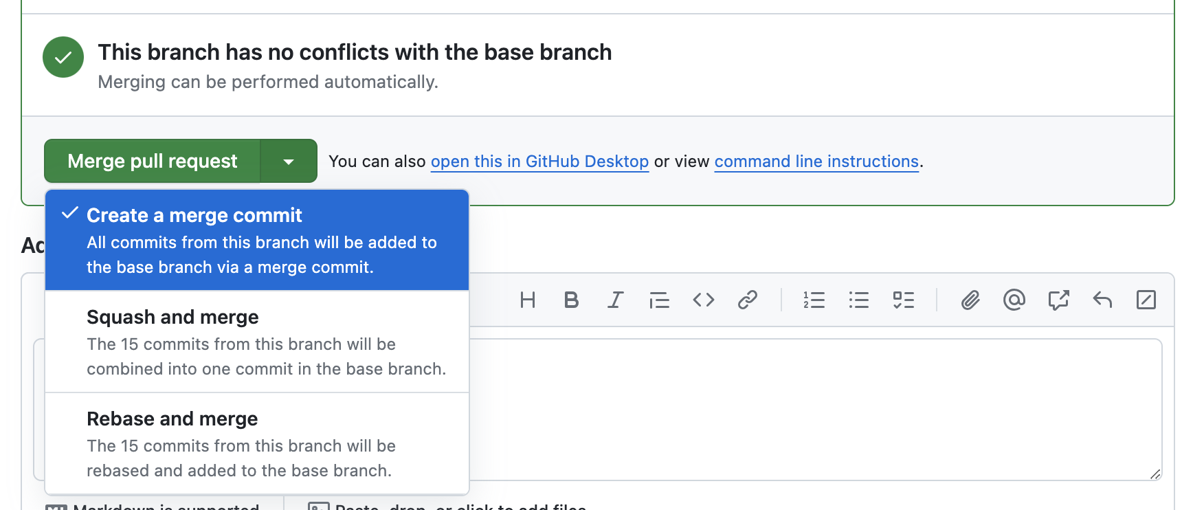 GitHub merge options